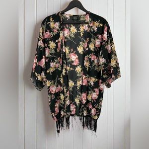 Floral Kimono with Fringe - XL
